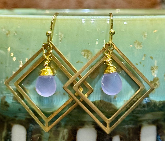 Blossom Designs Purple Quartz and Brass Earrings
