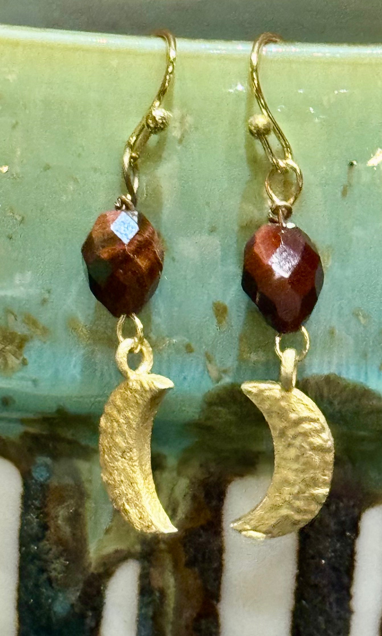 Blossom Designs Hammered Moon & Tigers Eye Earrings