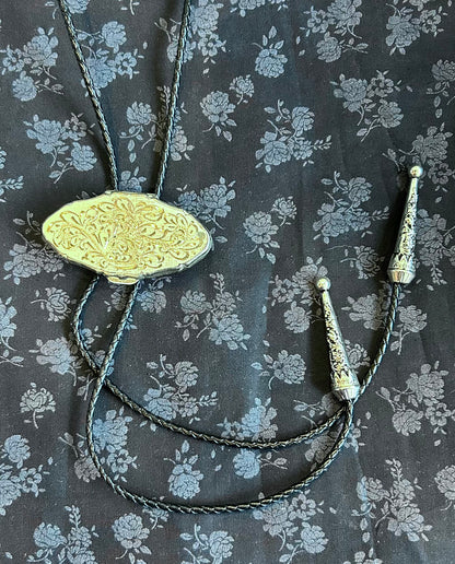 Beedle Button Stitch- Bolo Tie- Vintage Pill Box