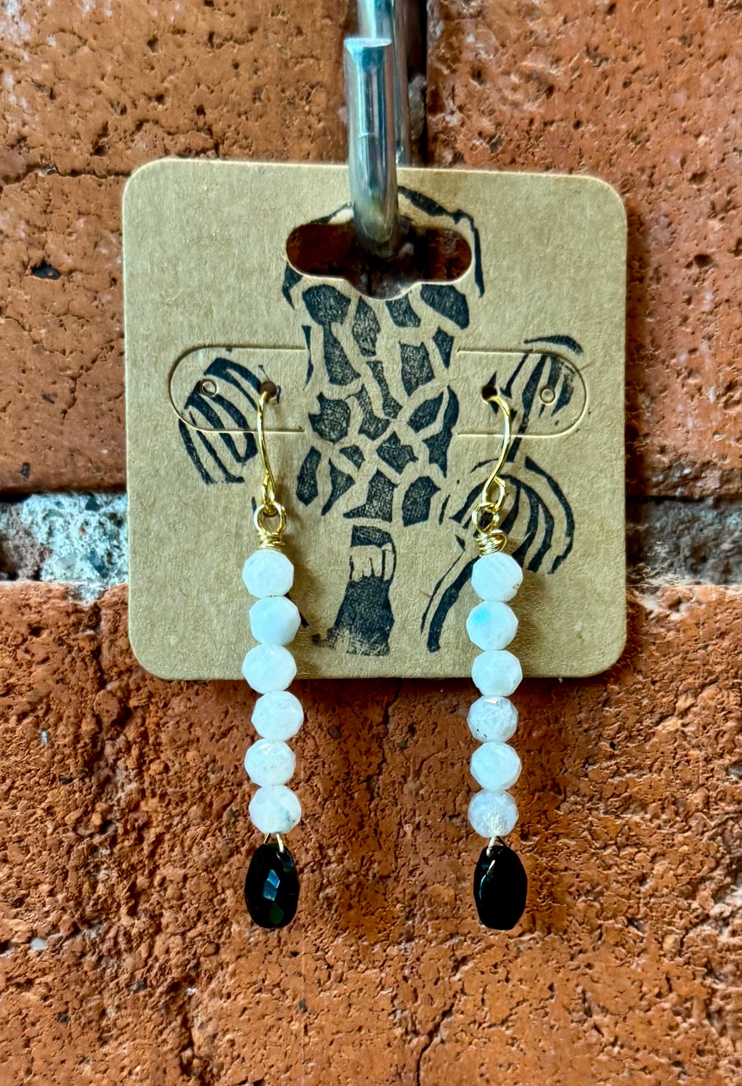 Blossom Designs Black Spinel and Moonstone Dangle Earrings