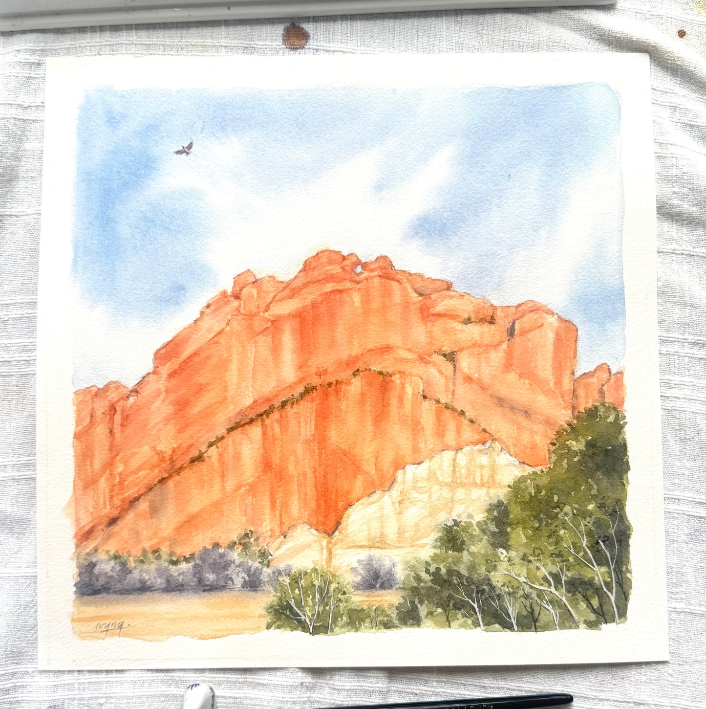 Ivywild Studio- 8"x8" Watercolor Print- Kissing Camels