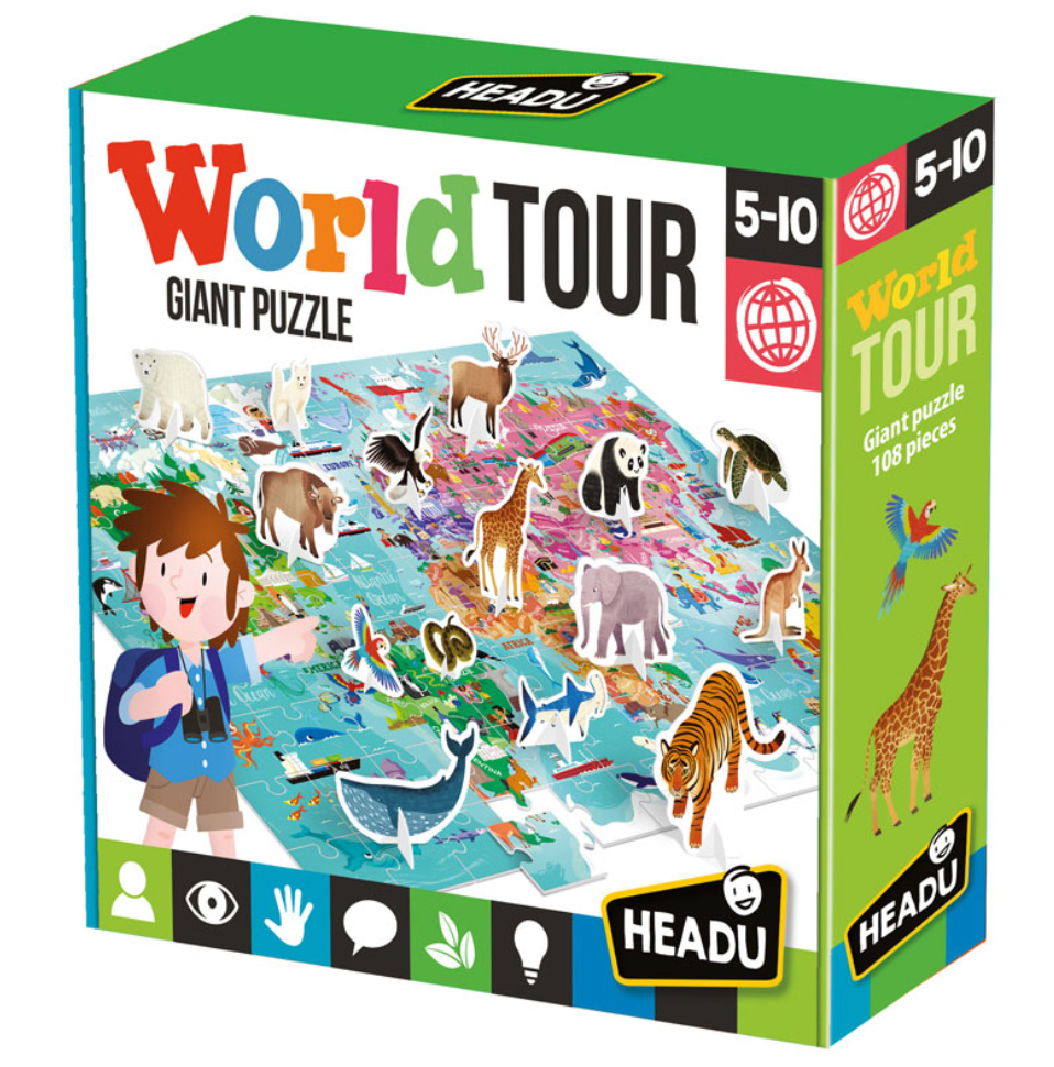 Headu- World Tour Giant Puzzle and 3D Animals