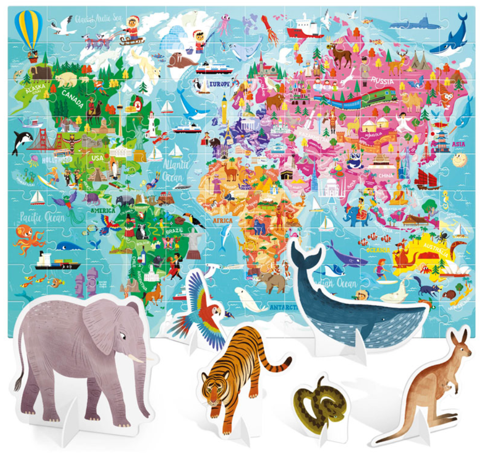 Headu- World Tour Giant Puzzle and 3D Animals