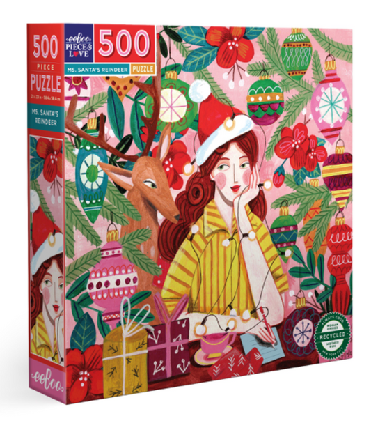 eeBoo- Jigsaw Puzzle 500 pc Ms. Santa's Reindeer