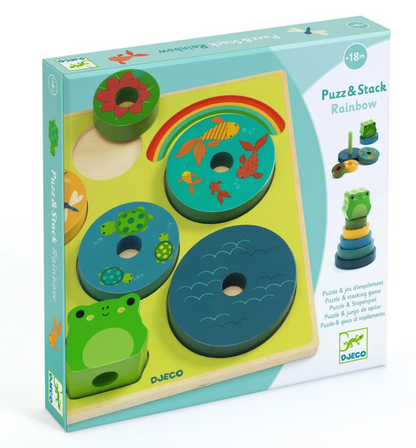 Djeco- Puzz & Stack Rainbow Wooden Puzzle