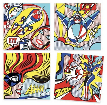 Djeco- Superhero Brush Pens and Rub On Transfers Kit