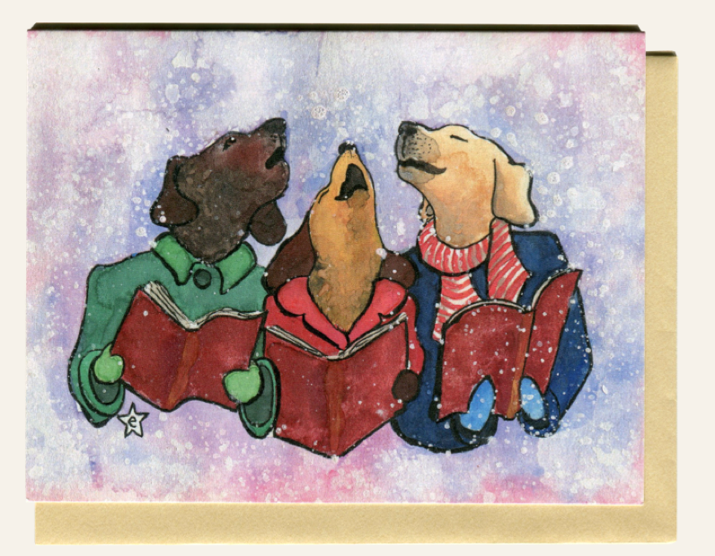 Darling Illustrations- Merry Christmas Caroling Dogs Card