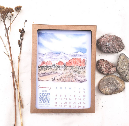 Ivywild Studio- 2026 Colorado Springs Landscape Watercolor Desktop Calendar