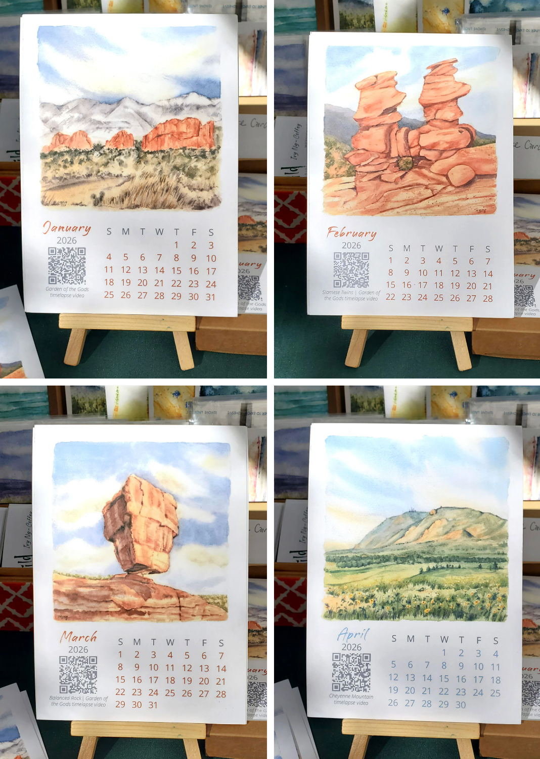 Ivywild Studio- 2026 Colorado Springs Landscape Watercolor Desktop Calendar