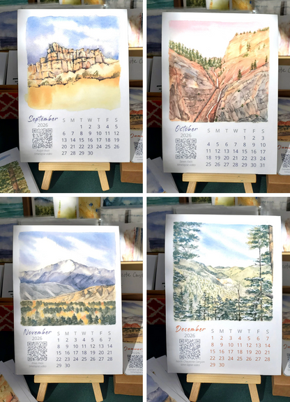 Ivywild Studio- 2026 Colorado Springs Landscape Watercolor Desktop Calendar