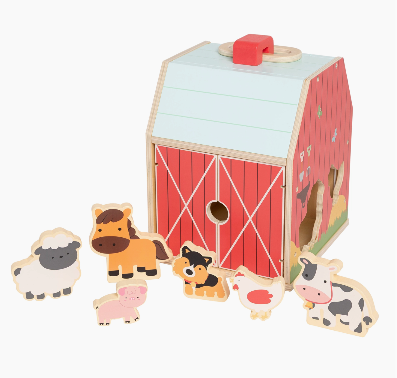 Pearhead- Wooden Barn Farm Animal Shape Sorter