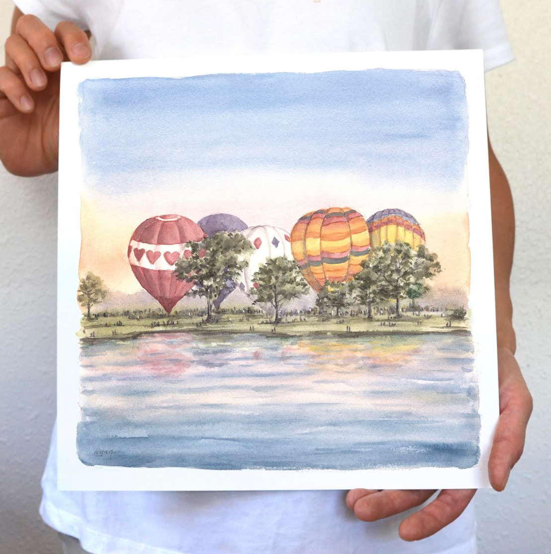 Ivywild Studio- 8"x8" Watercolor Print- Memorial Park Balloon Lift Off