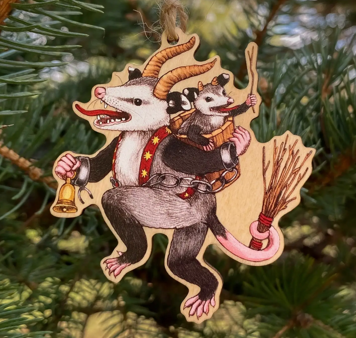 Allison Stoiser Art- Krampus Opossum Wood Ornament