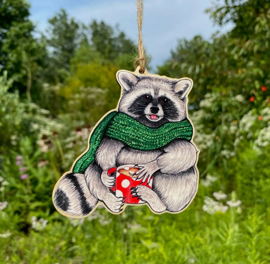 Allison Stoiser Art- Cozy Raccoon with Mug Ornament