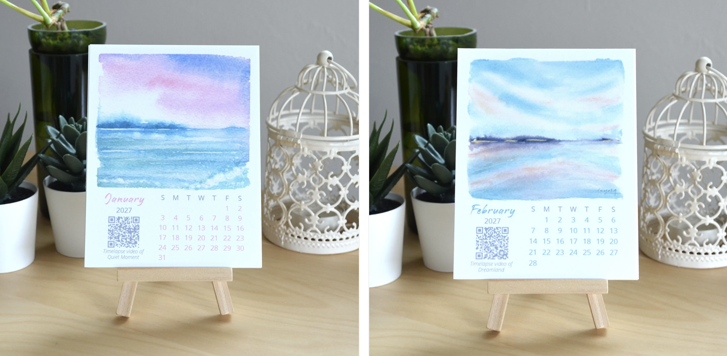 Ivywild Studio- 2027 Abstract Landscape Watercolor Desktop Calendar