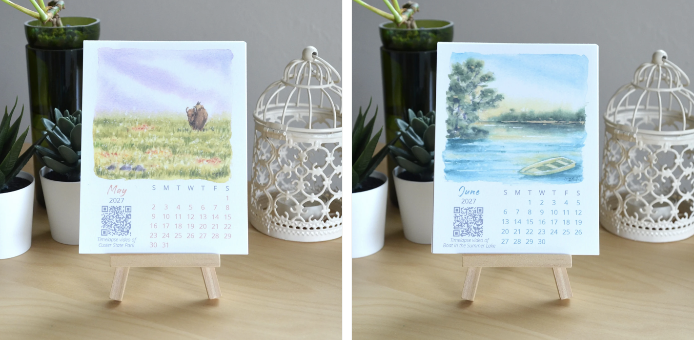 Ivywild Studio- 2027 Abstract Landscape Watercolor Desktop Calendar