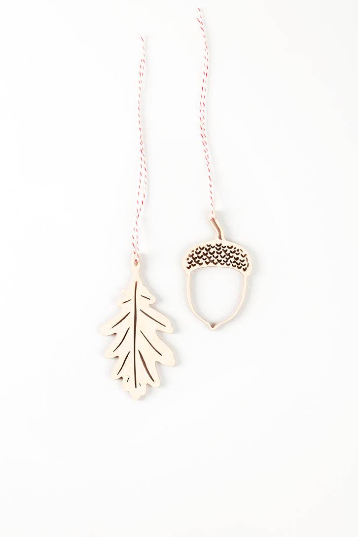 Light + Paper Leaf and Acorn Wooden Ornaments