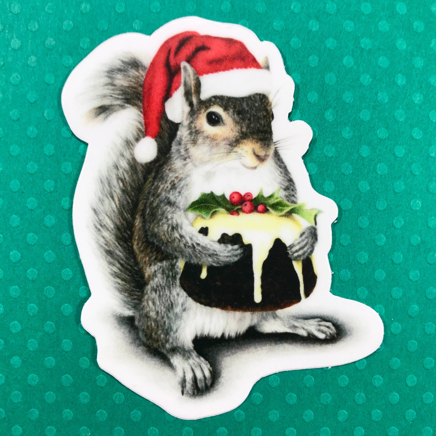 Abundance Illustration- Santa Squirrel With Figgy Pudding Sticker