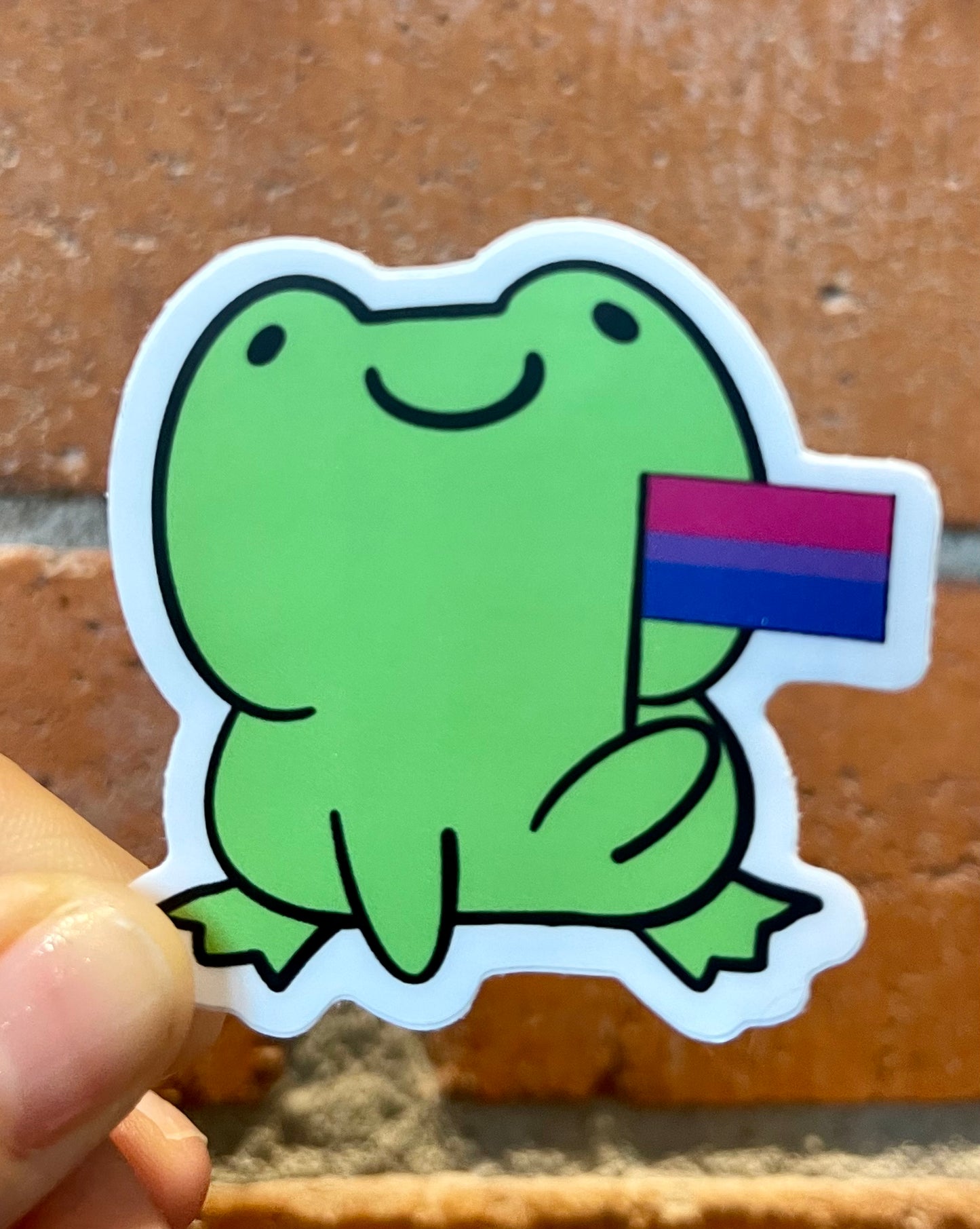 Crochet in the Mud- Frog Sticker w/  Flag