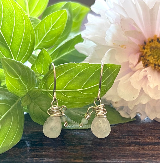 Blossom Designs Moonstone and with Aquamarine Dangle Earrings