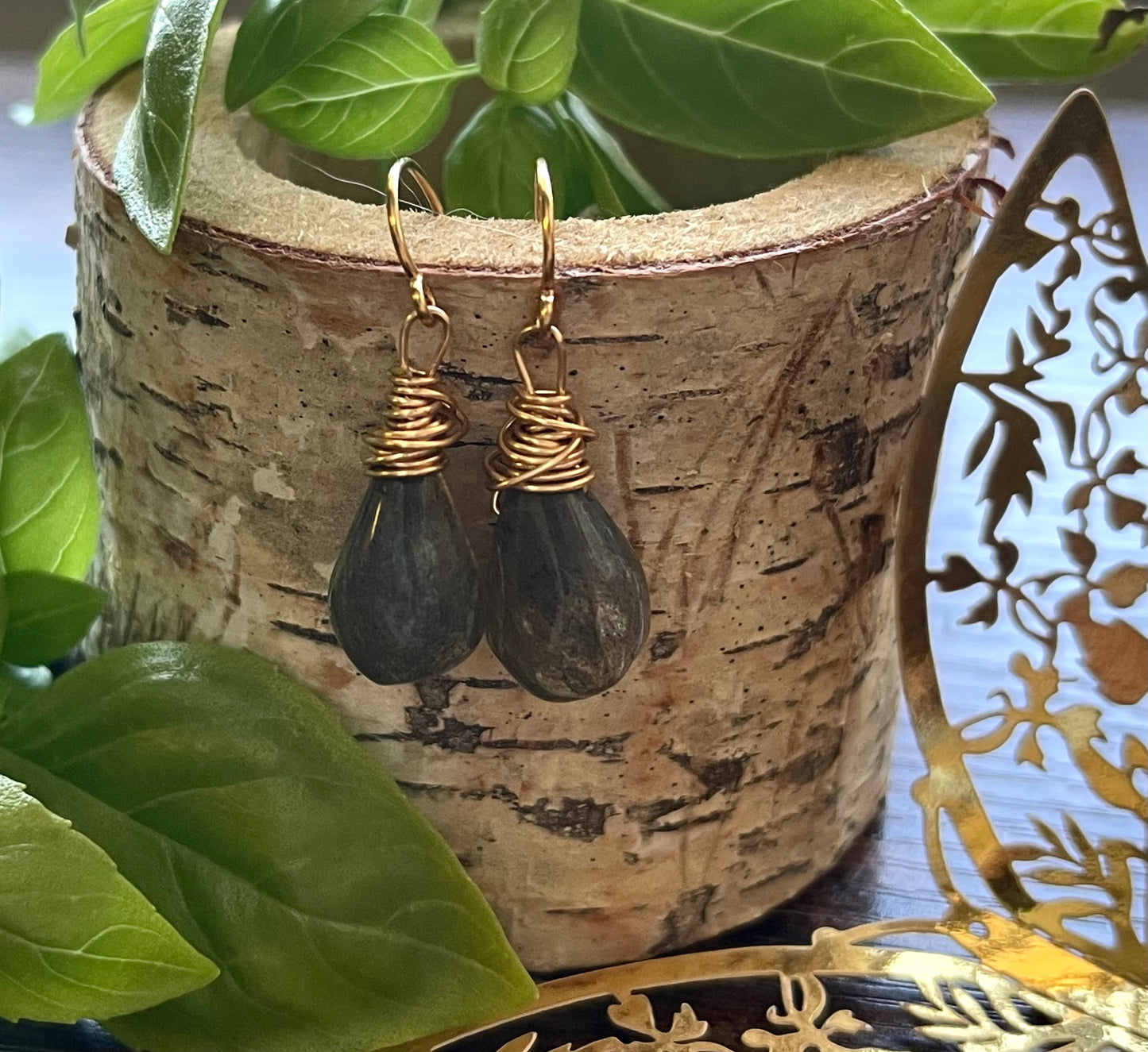 Blossom Designs Gold Fill Wire Wrapped Labradorite Dangle Earrings
