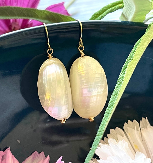 Blossom Designs Iridescent White Shell Dangle Earrings