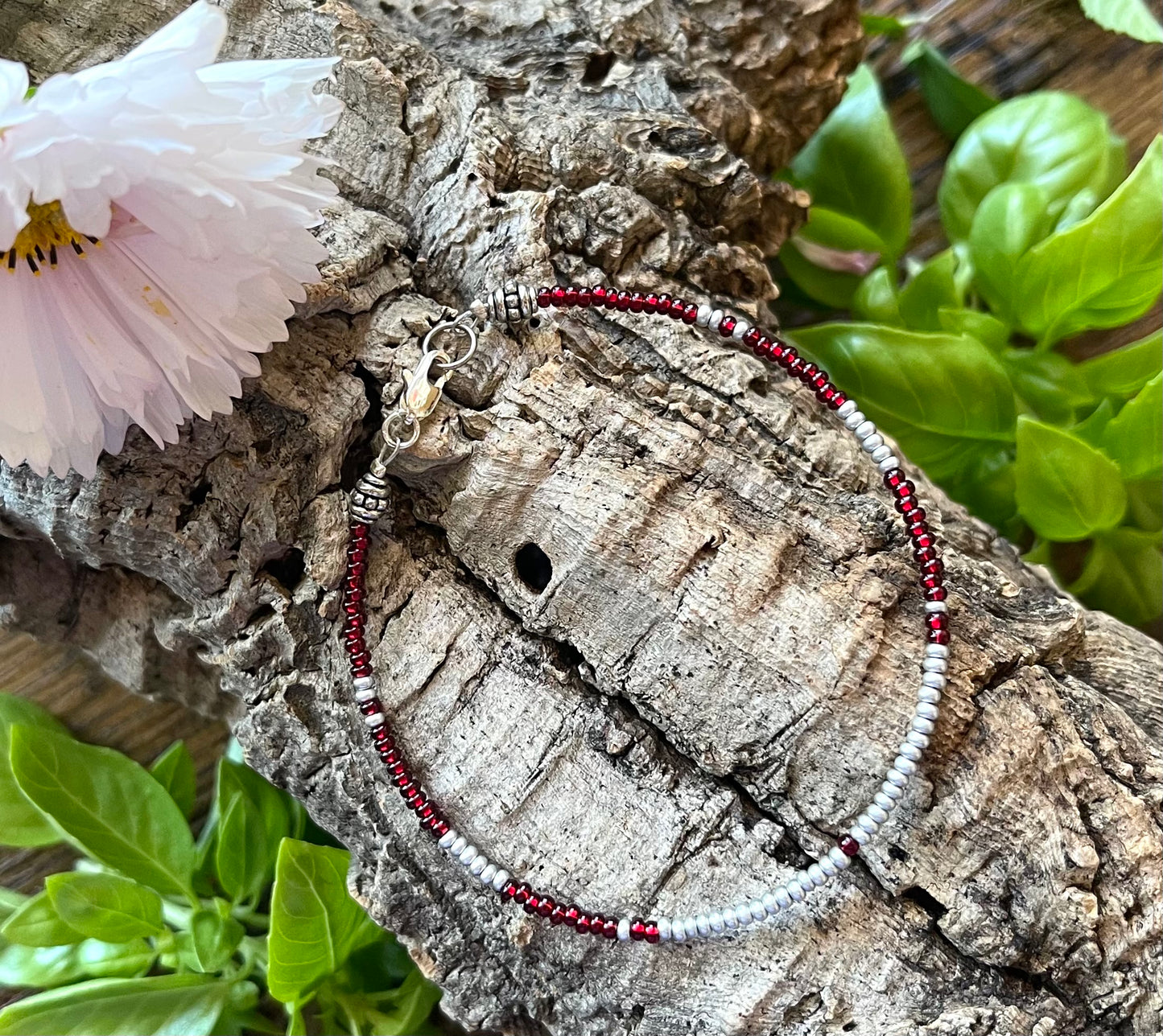 Red and Silver Seed Bead Bracelet