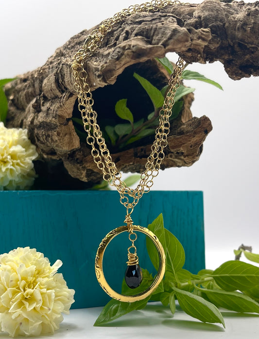 Blossom Designs Gold Hoop and Wire Wrapped Spinel Necklace
