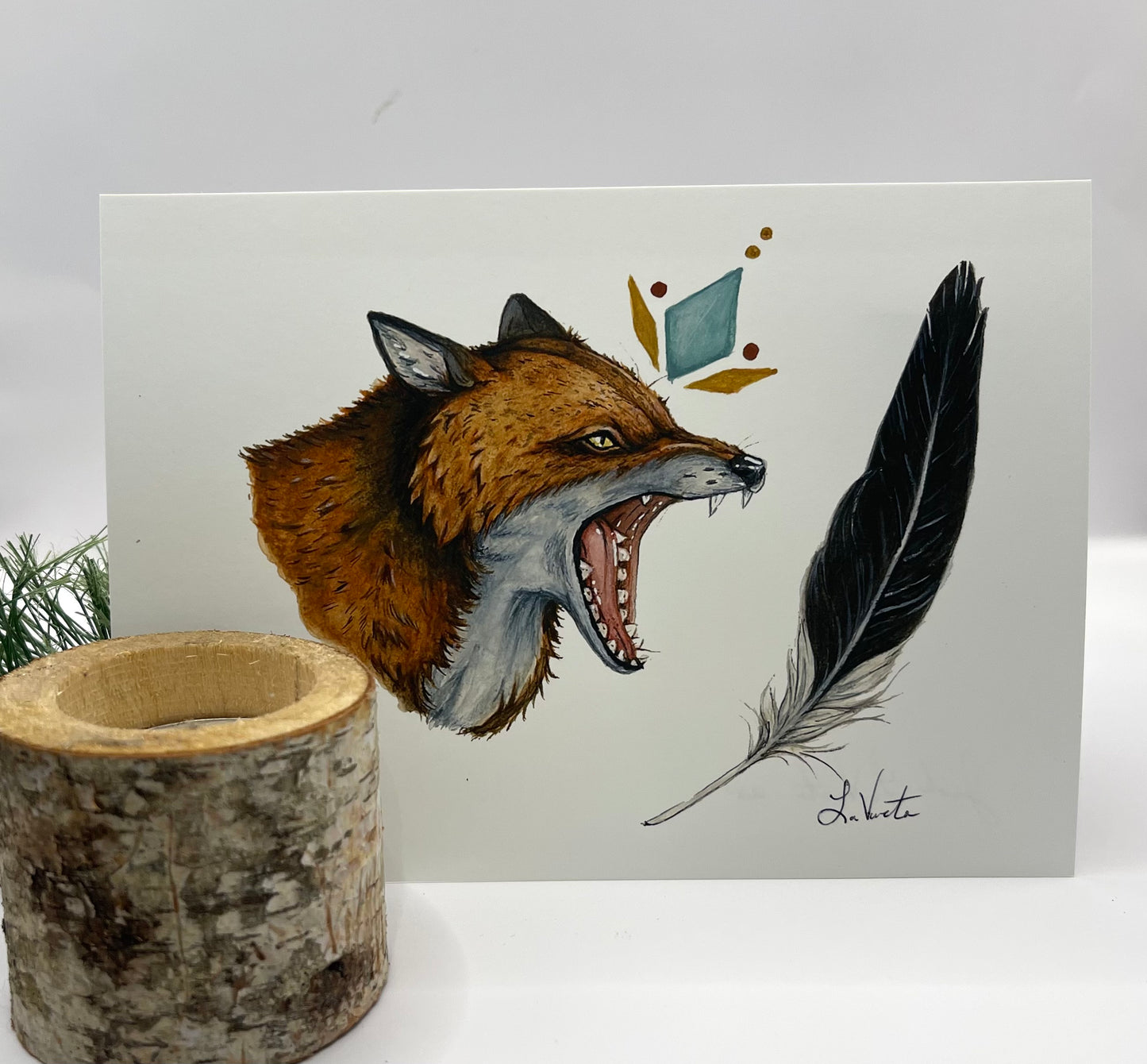 Native Fauna Art- 8"x10" Red Fox and Feather Print