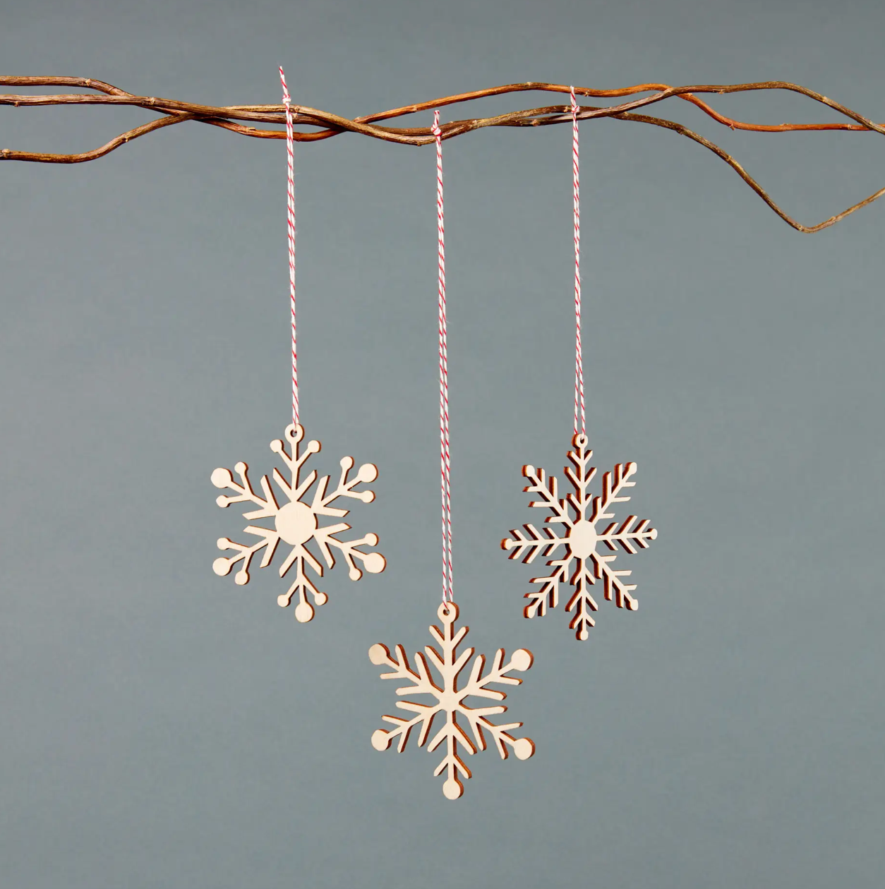 Light + Paper Simple Snowflake Wooden Ornaments