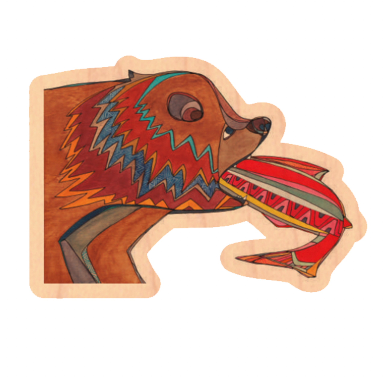 Katherine Homes- Wood Sticker- Grizzly Bear and Fish
