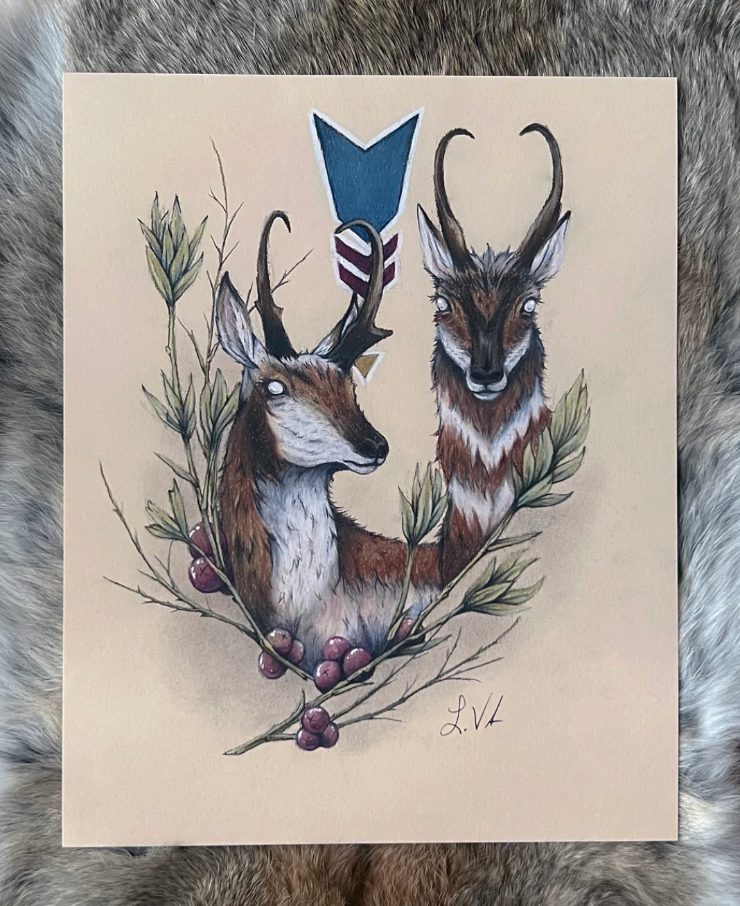 Native Fauna Art- 8"x10" Prong Horn and Sage Brush Print