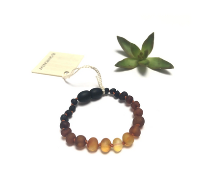 Canyon Leaf Amber Teething Bracelet- Raw Ombre Amber