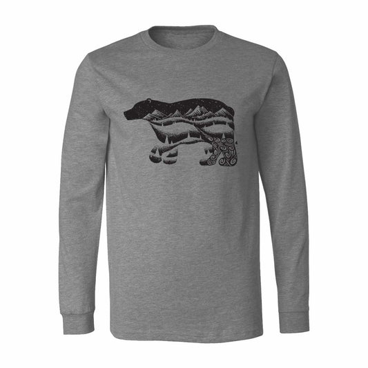 Vela Apparel Bear Long Sleeve T-shirt | Black & Heather Grey